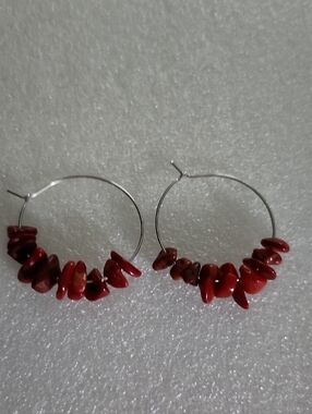 Hand Crafted Red Chip Hoop Earrings - Women Jewelry